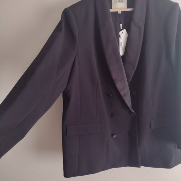 L'Agence Jayda Relaxed Double-Breasted Blazer 16 NEW Black Elevated Jacket - Picture 5 of 10